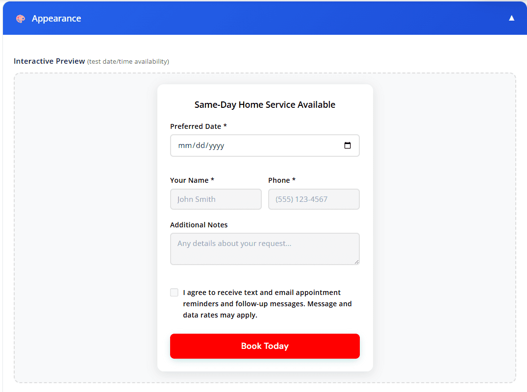 Booking Form Widget preview