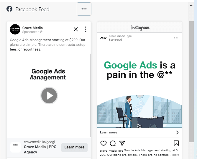 Crave Media Facebook and Instagram ad creative