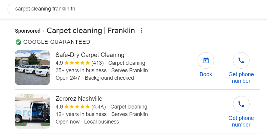 Google Guaranteed Local Service Ads listing